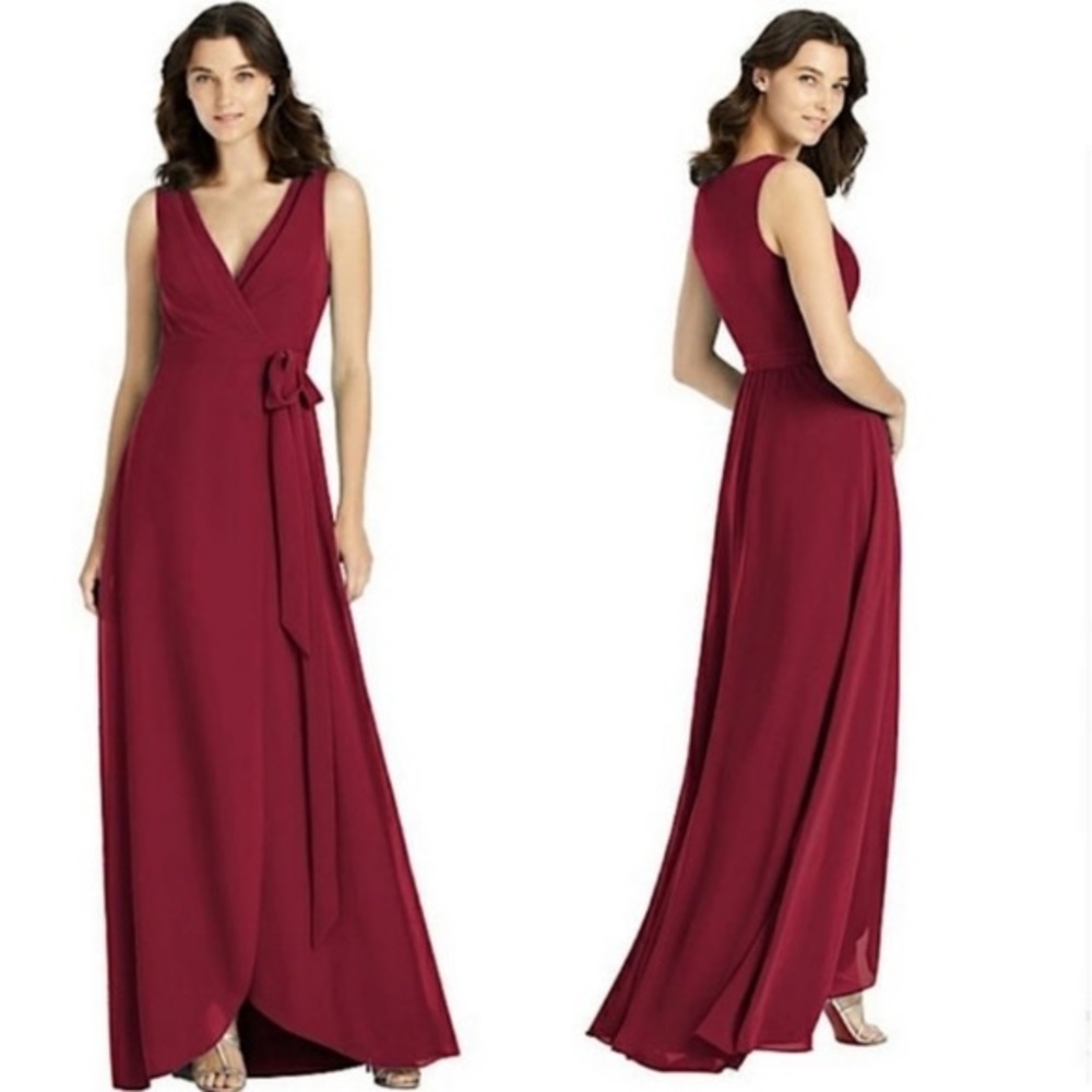 Jenny Packham Bridesmaids Chiffon Wrap Gown Burgundy 0